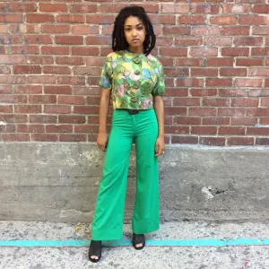 1970s Green High Waisted Flared Pants XS-S