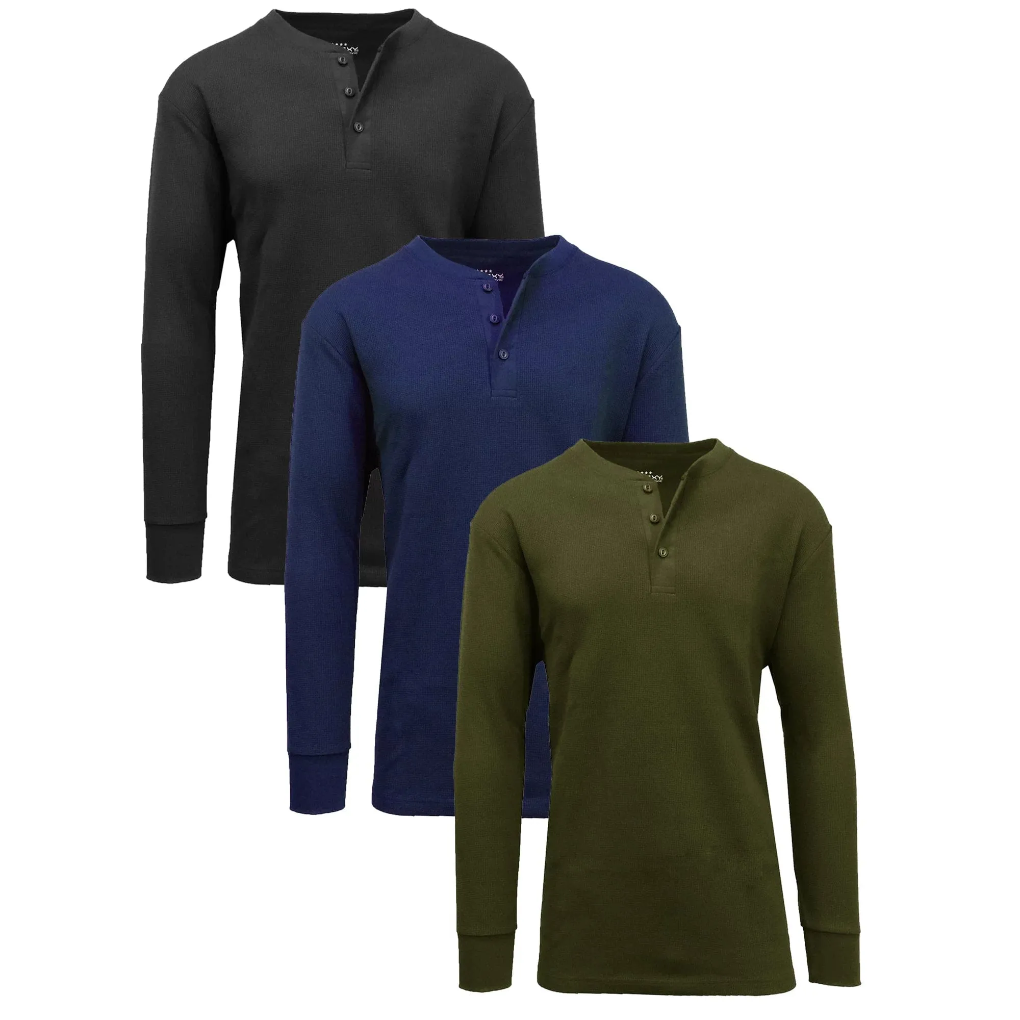 3-Pack Mens Long Sleeve Henley Thermal Tee (S-3XL)