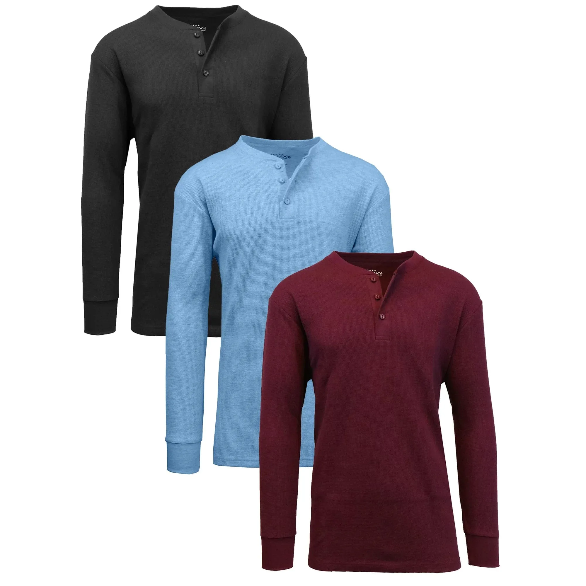3-Pack Mens Long Sleeve Henley Thermal Tee (S-3XL)