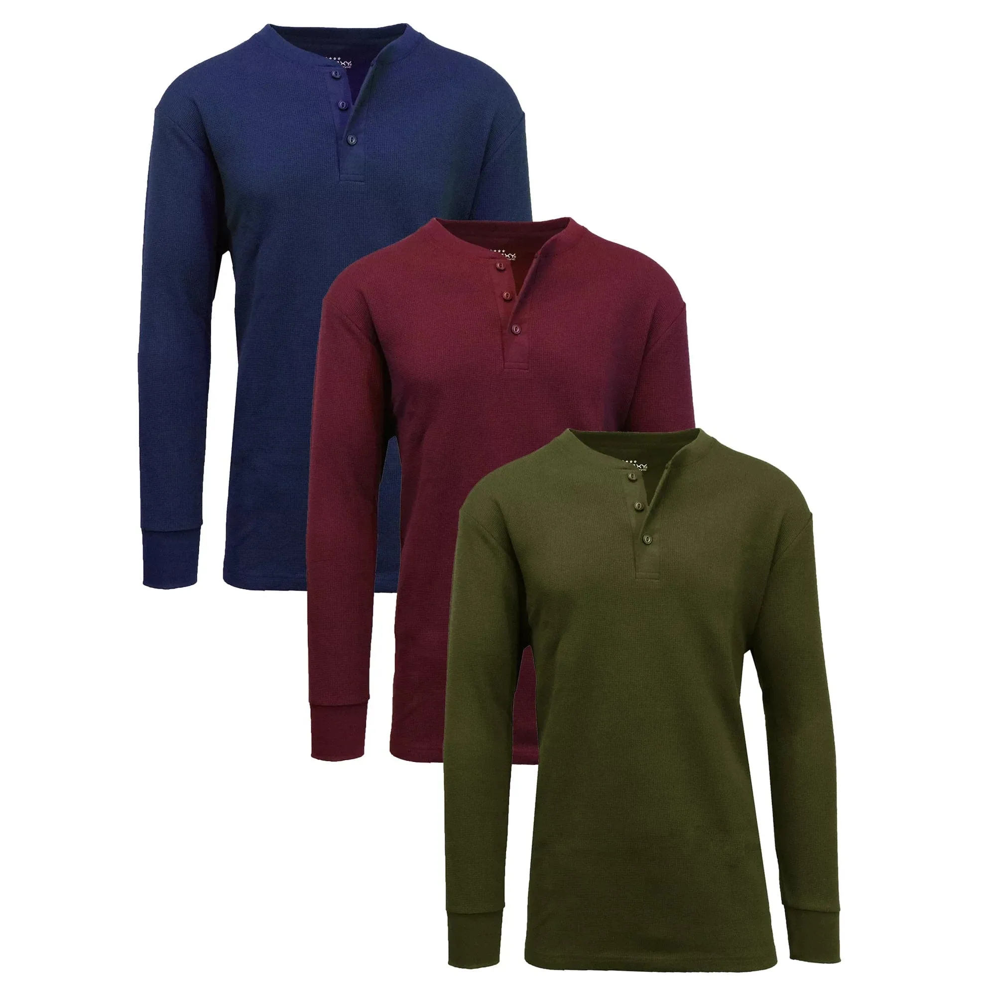 3-Pack Mens Long Sleeve Henley Thermal Tee (S-3XL)