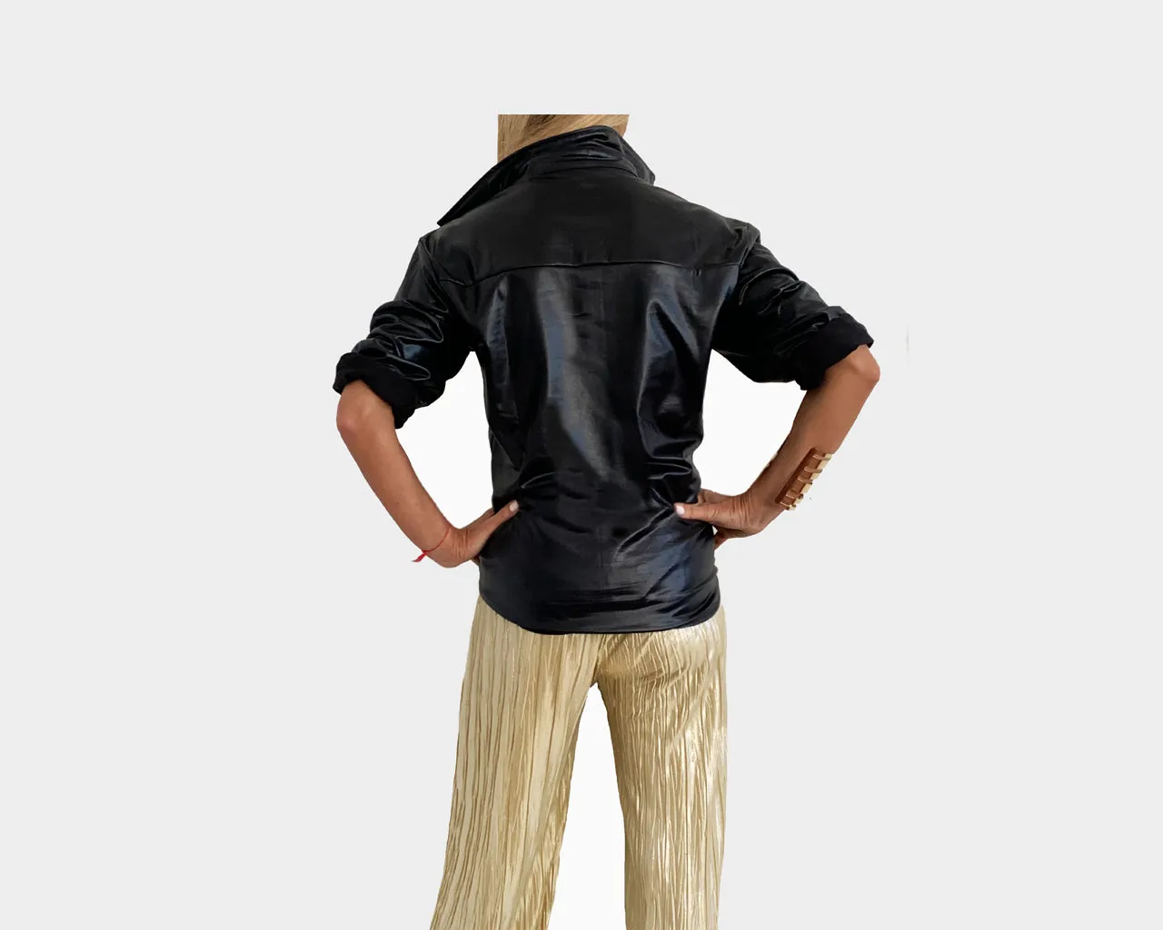 70 Black Metallic Long Sleeve Shirt - The Palm Springs