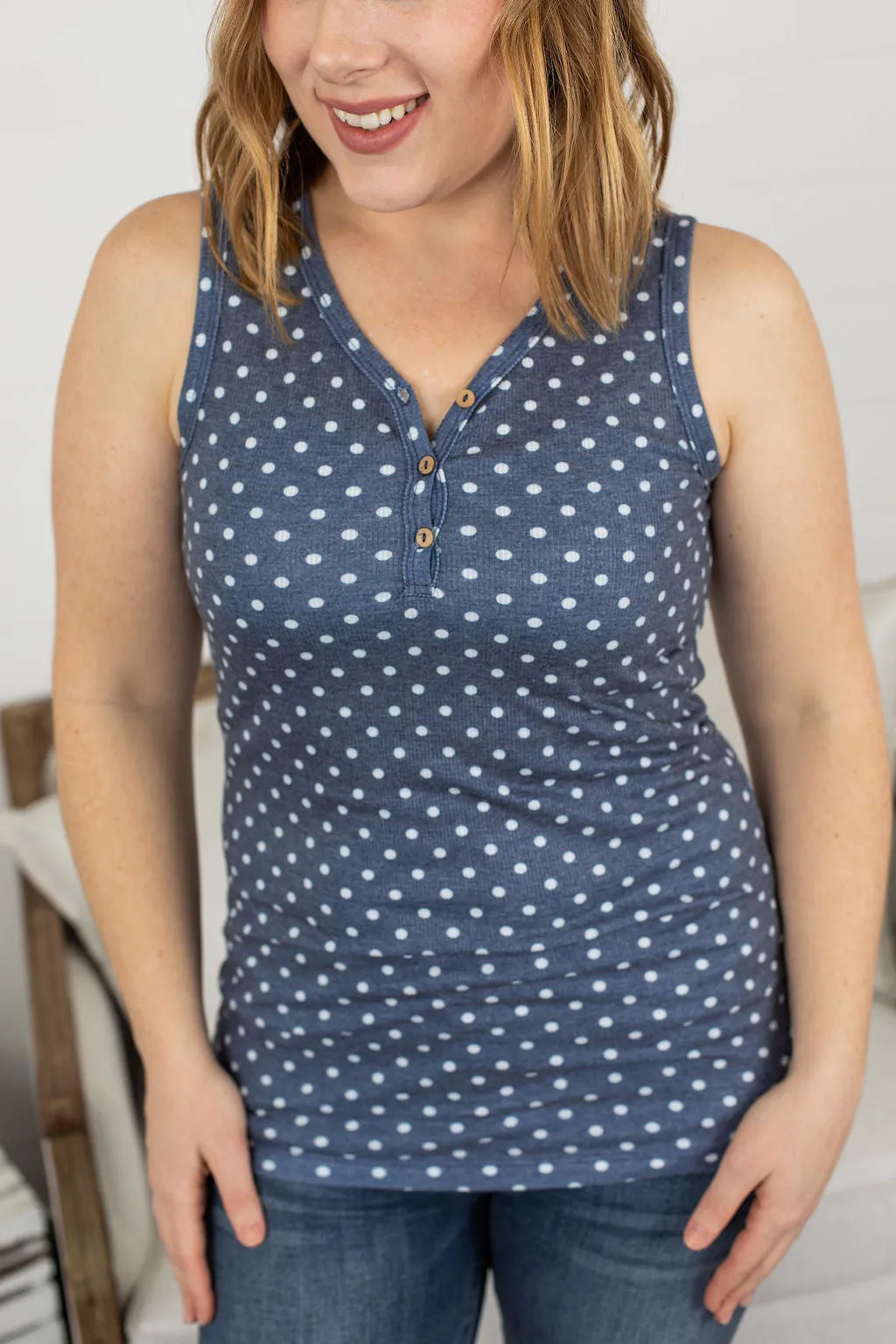 Addison Henley Tank - Navy Dot