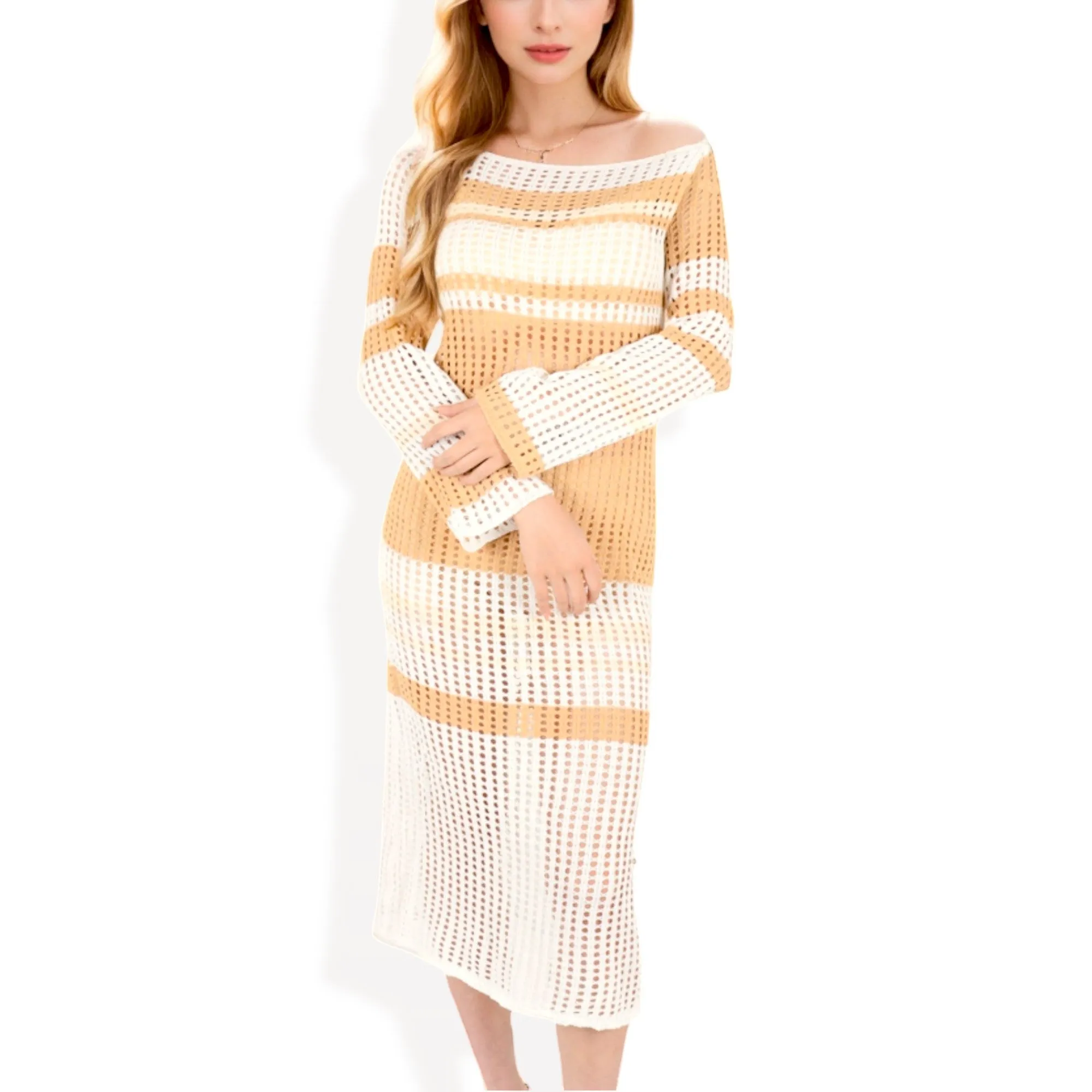 Anna-Kaci Women's Multicolor Striped Off-Shoulder Knit Dress