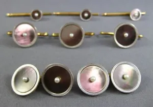 ANTIQUE LARGE AAA MOTHER OF PEARL & PEARL PLATINUM 14KT YELLOW GOLD CUFFLINK SET