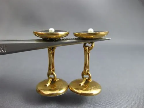 ANTIQUE LARGE AAA MOTHER OF PEARL & PEARL PLATINUM 14KT YELLOW GOLD CUFFLINK SET