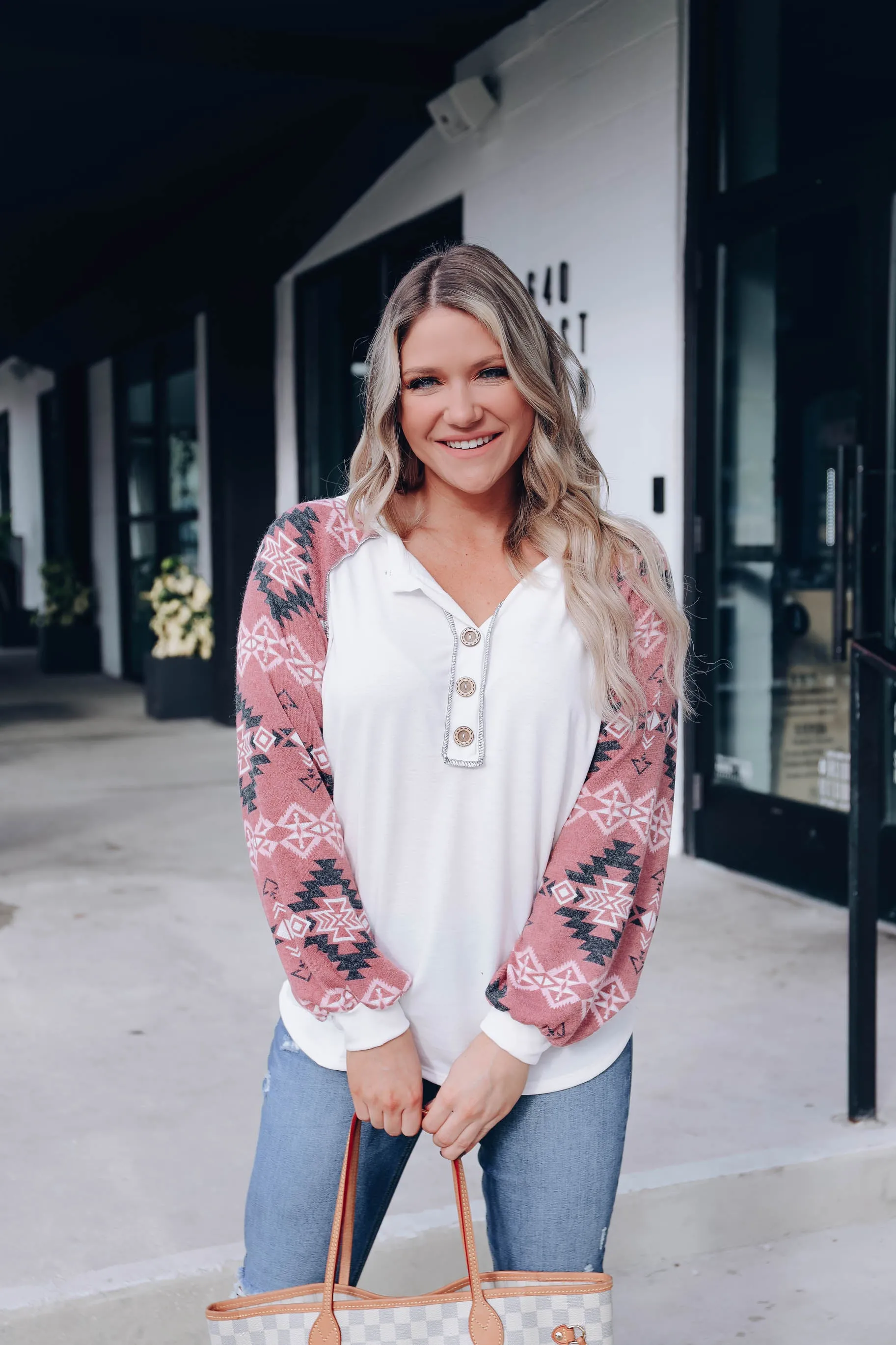 Aztec Contrast Henley Top