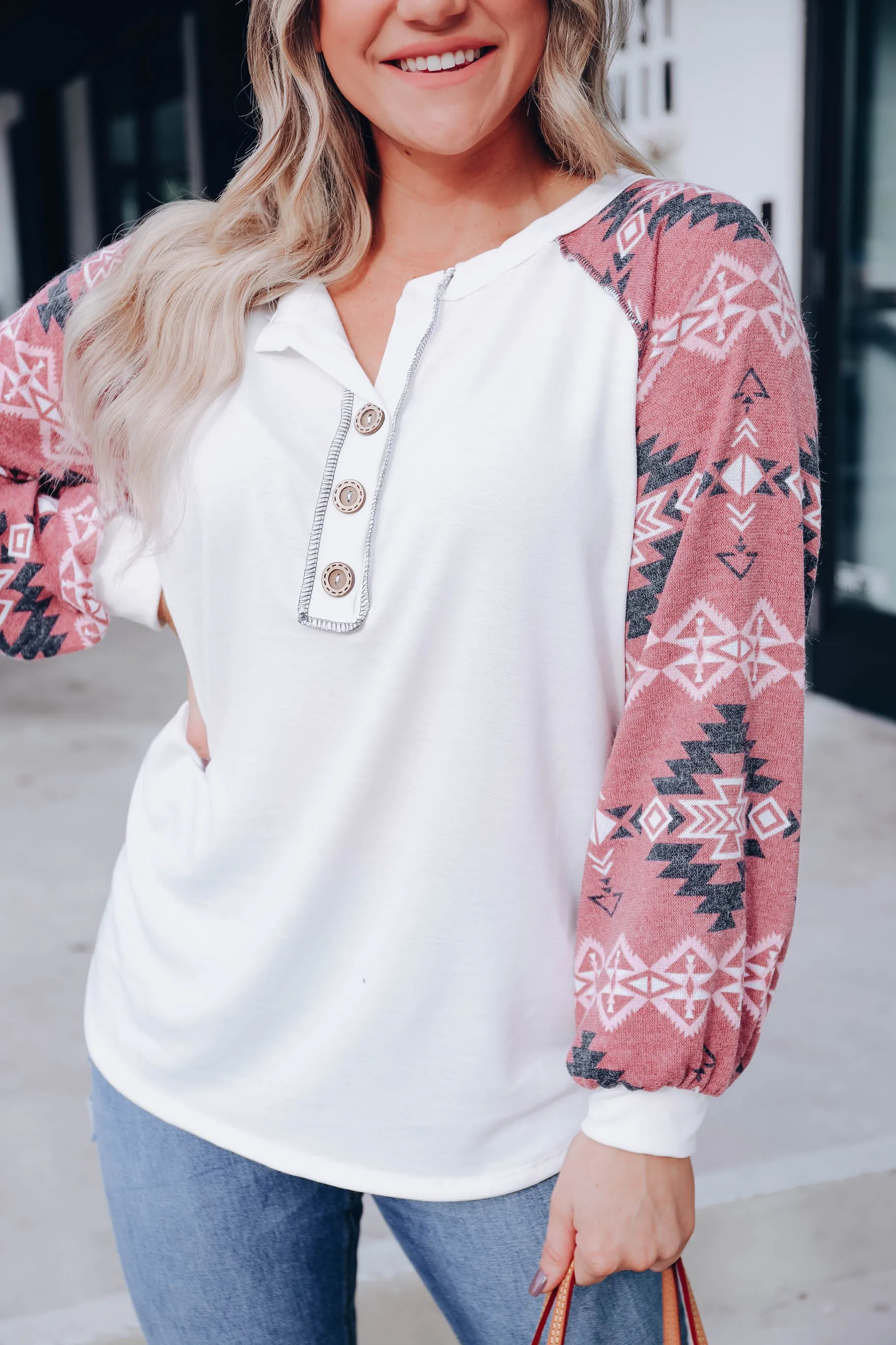 Aztec Contrast Henley Top