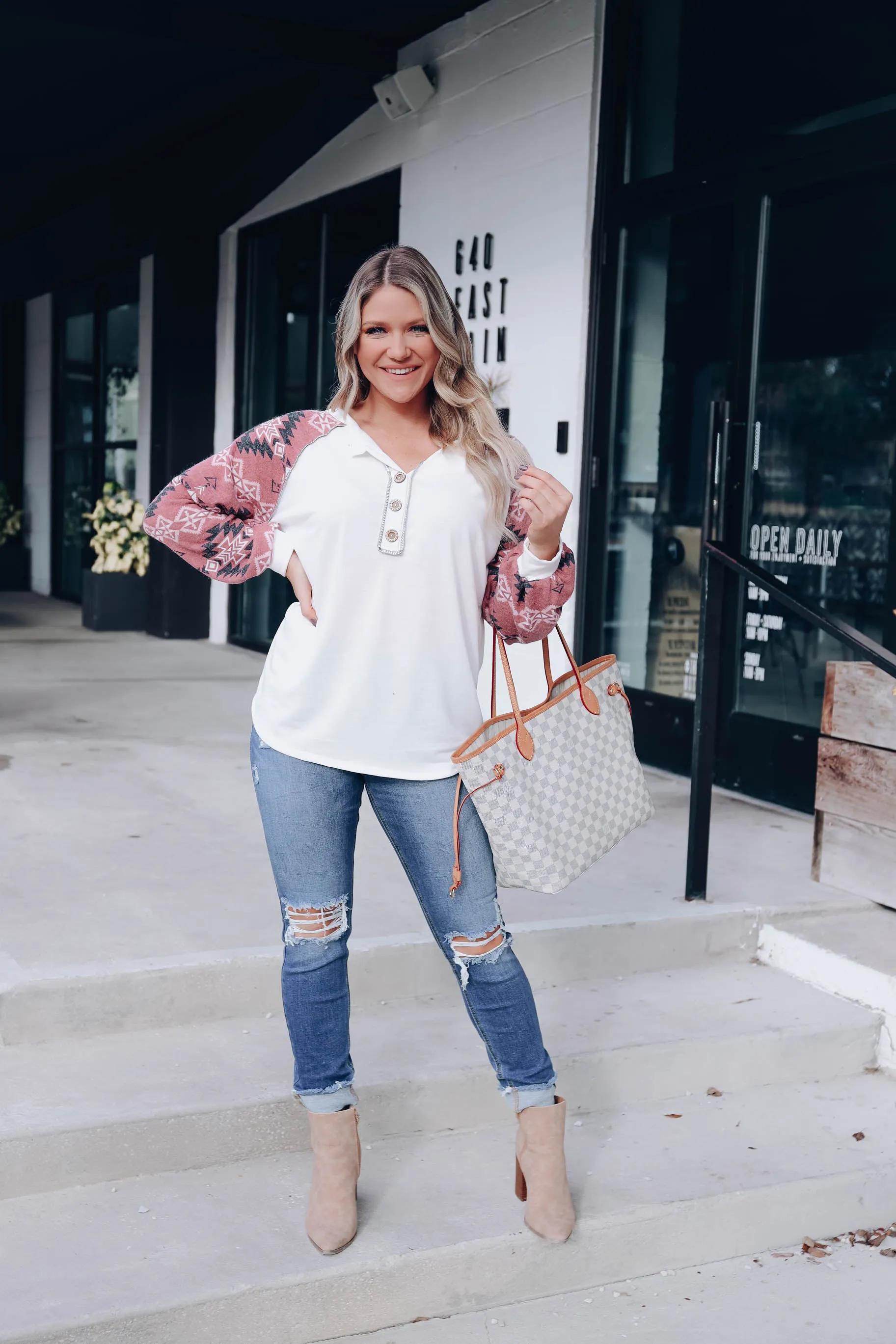 Aztec Contrast Henley Top