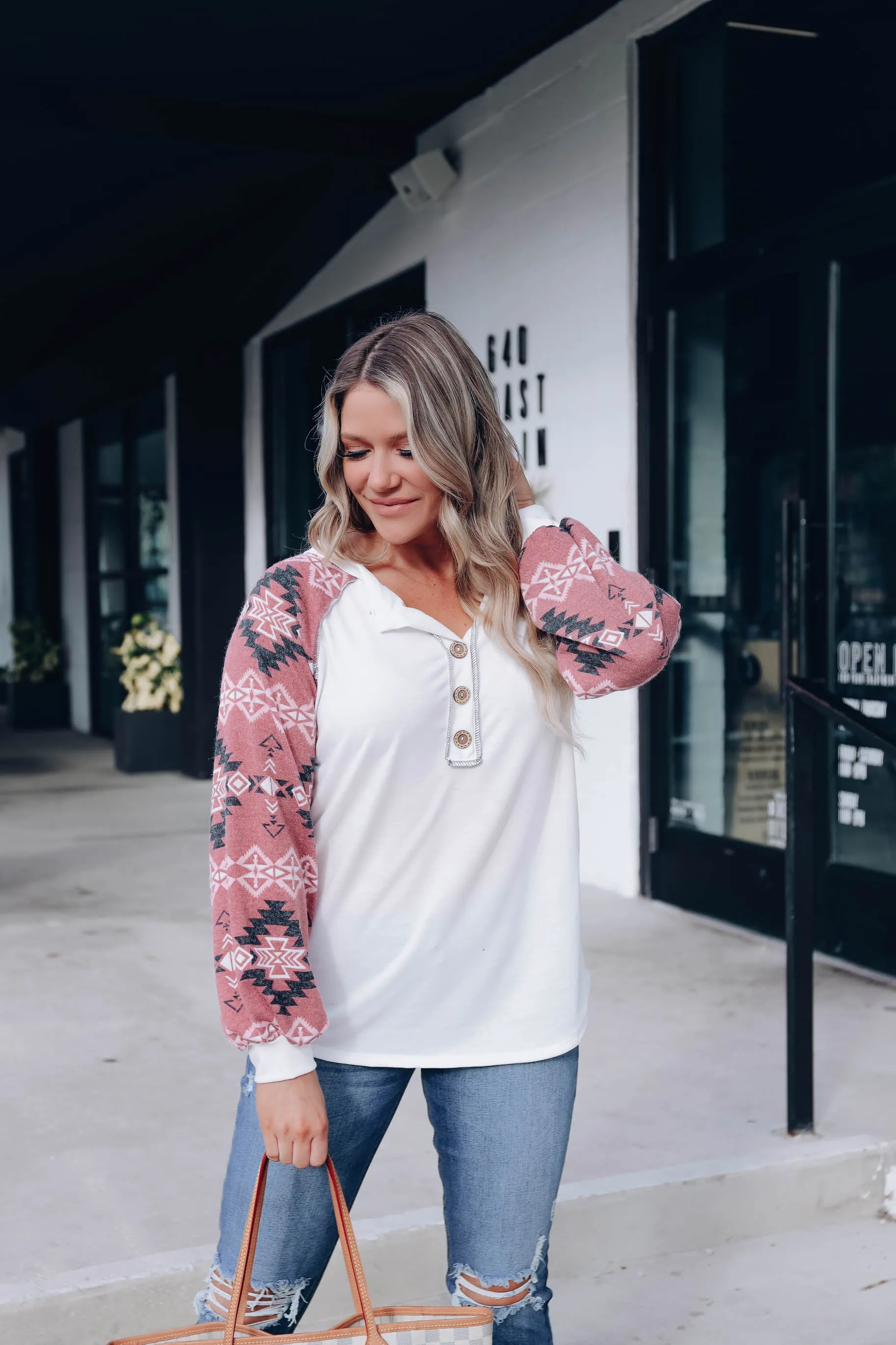 Aztec Contrast Henley Top