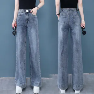 Baggy Pants Slim Look Popular Denim Pants Women INS Wide Leg High Waist Drape Floor Length Pants
