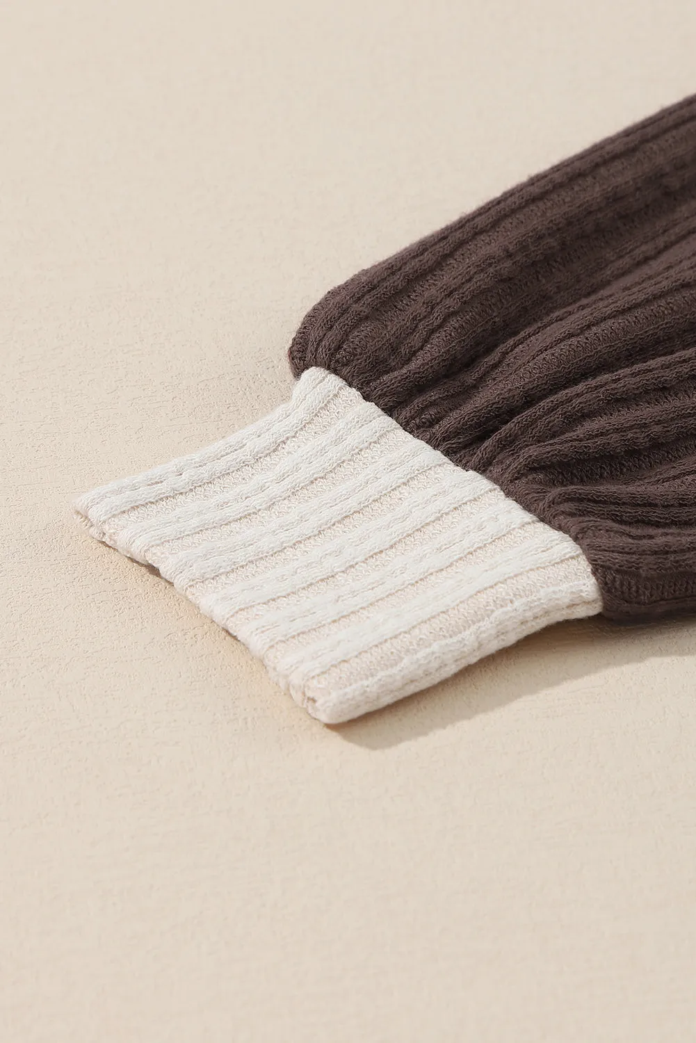 Beige Color Block Corded Henley Hoodie