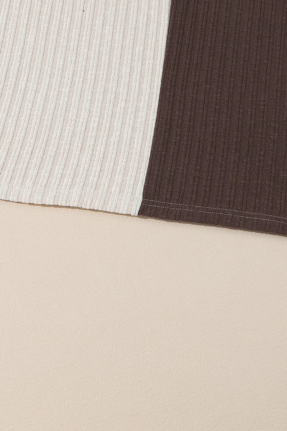 Beige Color Block Corded Henley Hoodie