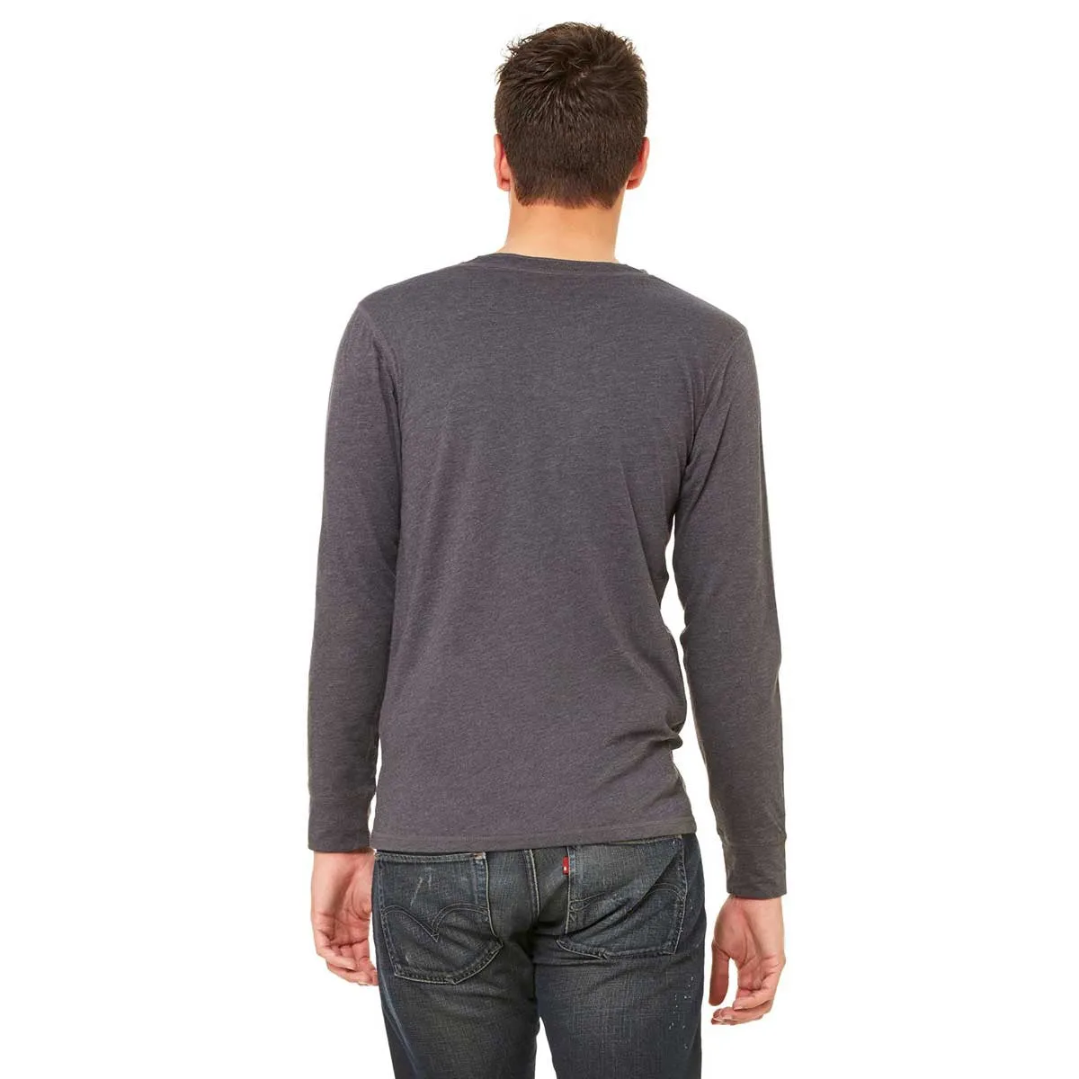 Bella   Canvas Men's Dark Grey Heather Jersey Long-Sleeve Henley