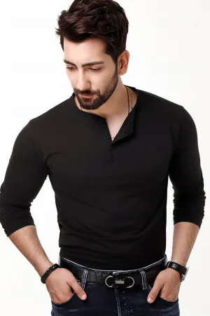 Black Full Sleeves Henley