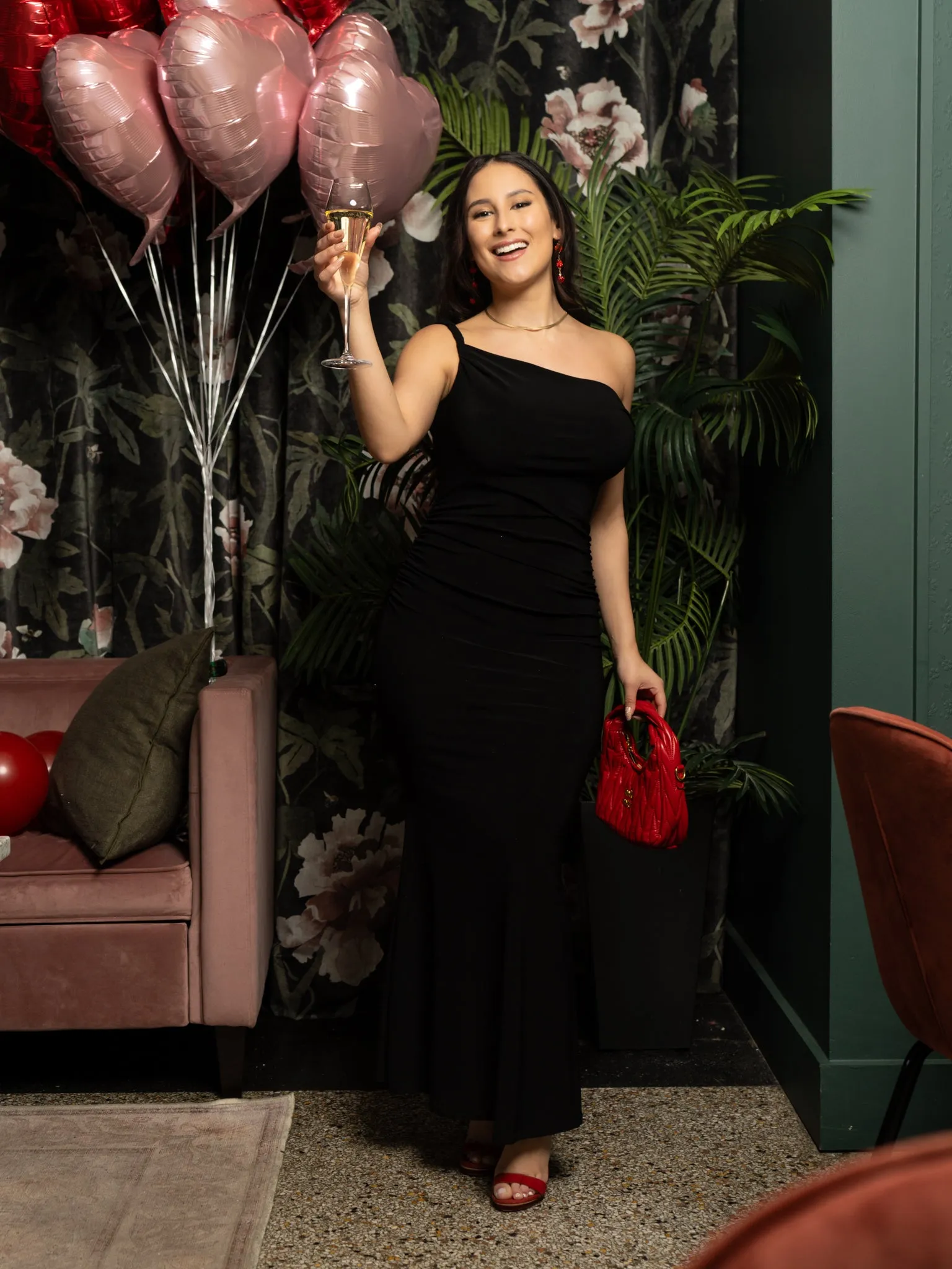 Black Jersey Maxi Dress with Twist Shoulder