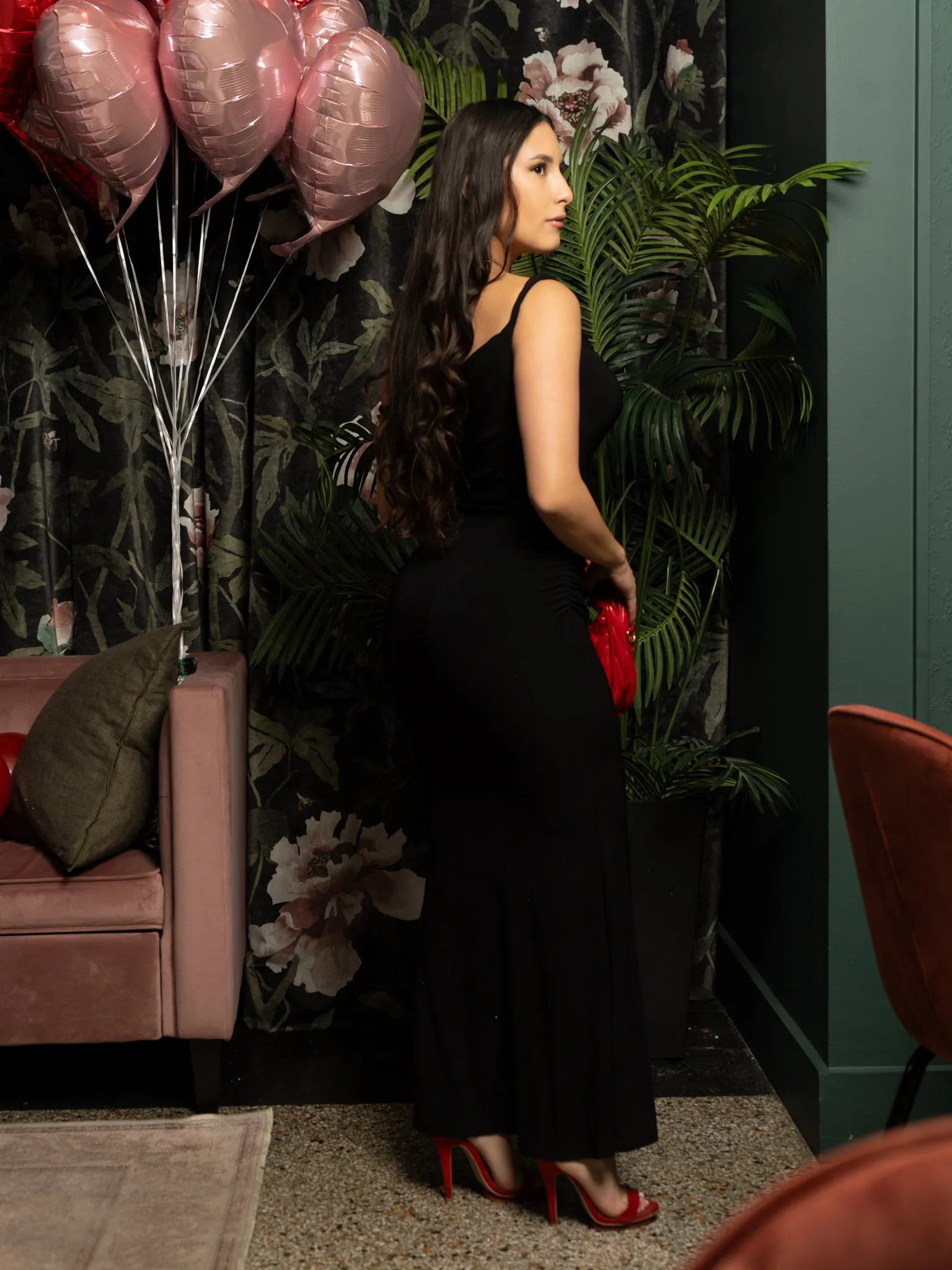 Black Jersey Maxi Dress with Twist Shoulder
