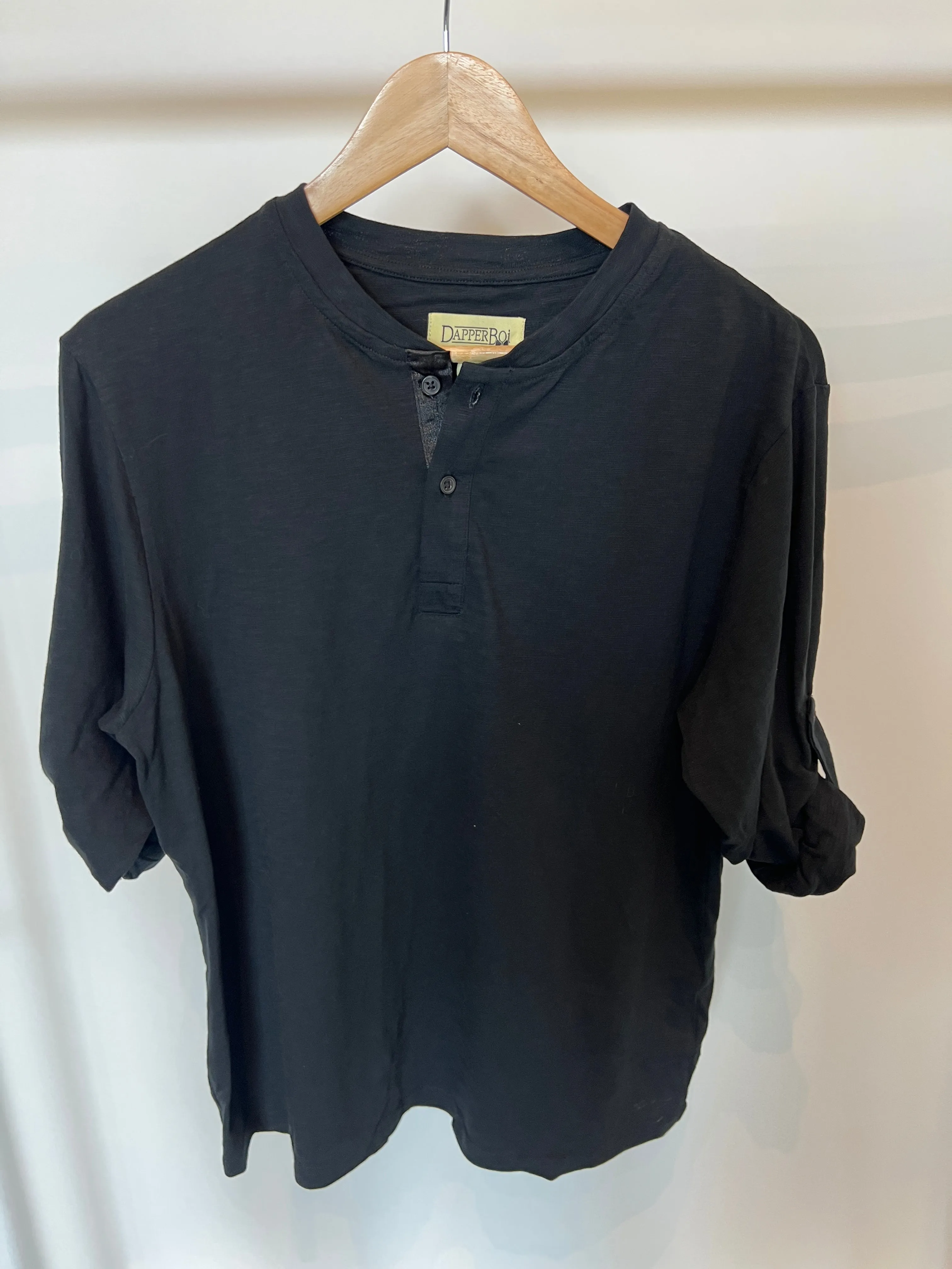 Black Long Sleeve Henley Shirt