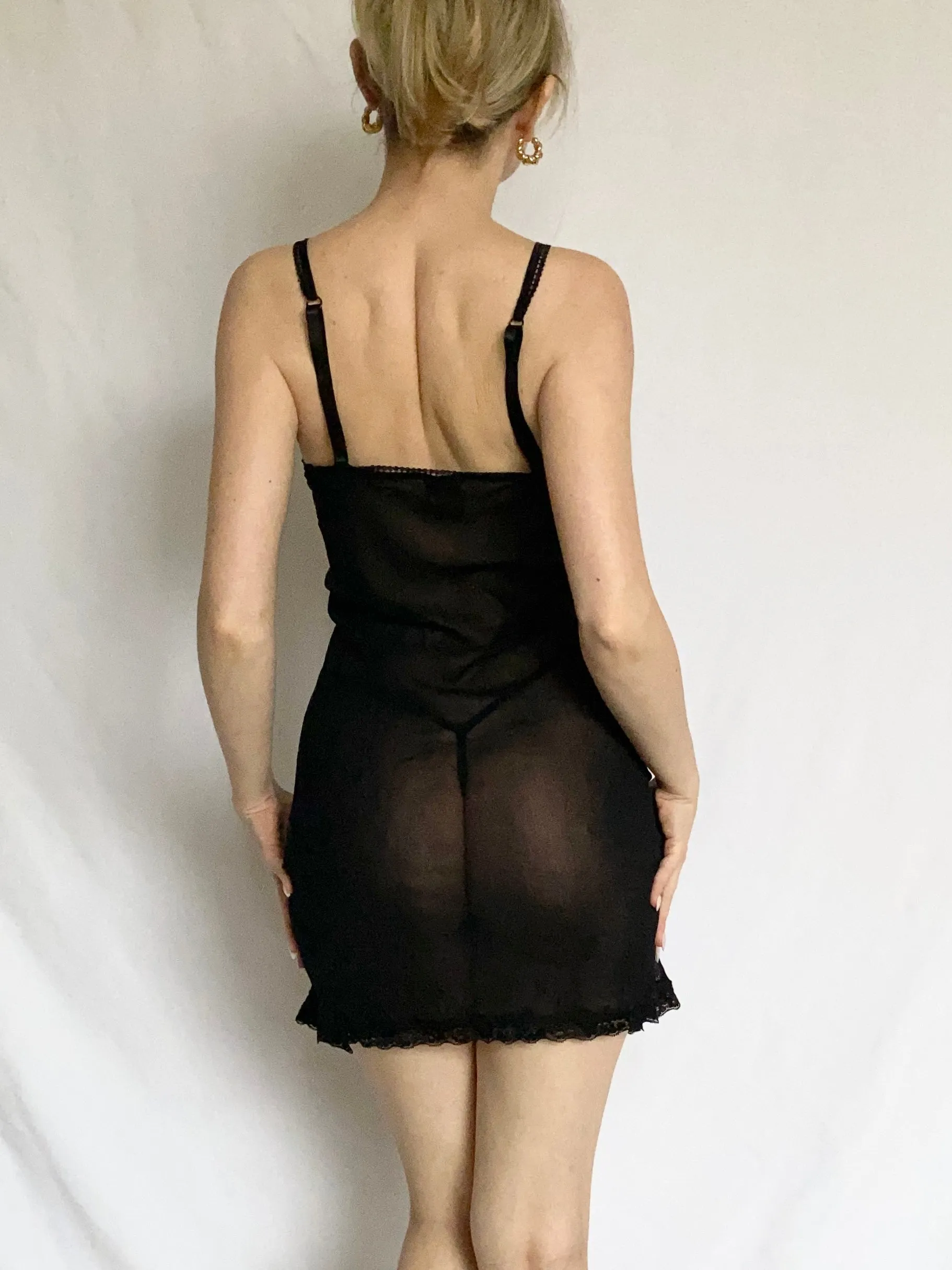 Black Mesh Rosebud Slip Dress (L)