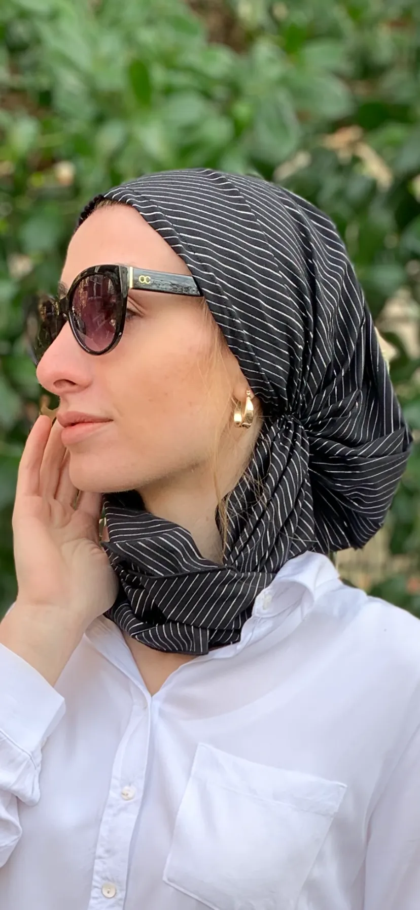 Black Silver Pre Tied Scarf. Made in USA