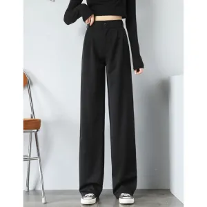 Black Suit Pants Women Summer Straight Loose High Waist Drape Thin Casual Floor Length Wide Leg Pants