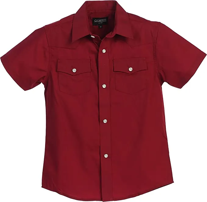 Boy's Solid Short Sleeve Western Shirt - Burgundy
