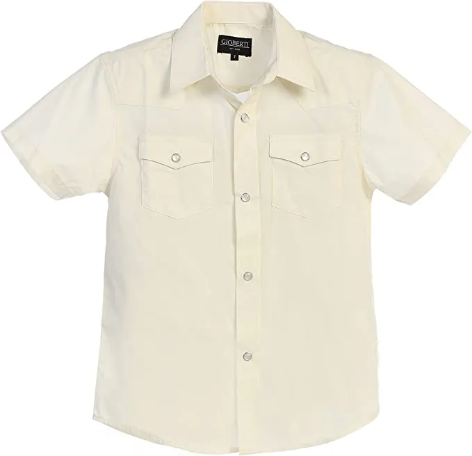 Boy's Solid Short Sleeve Western Shirt - Ivory