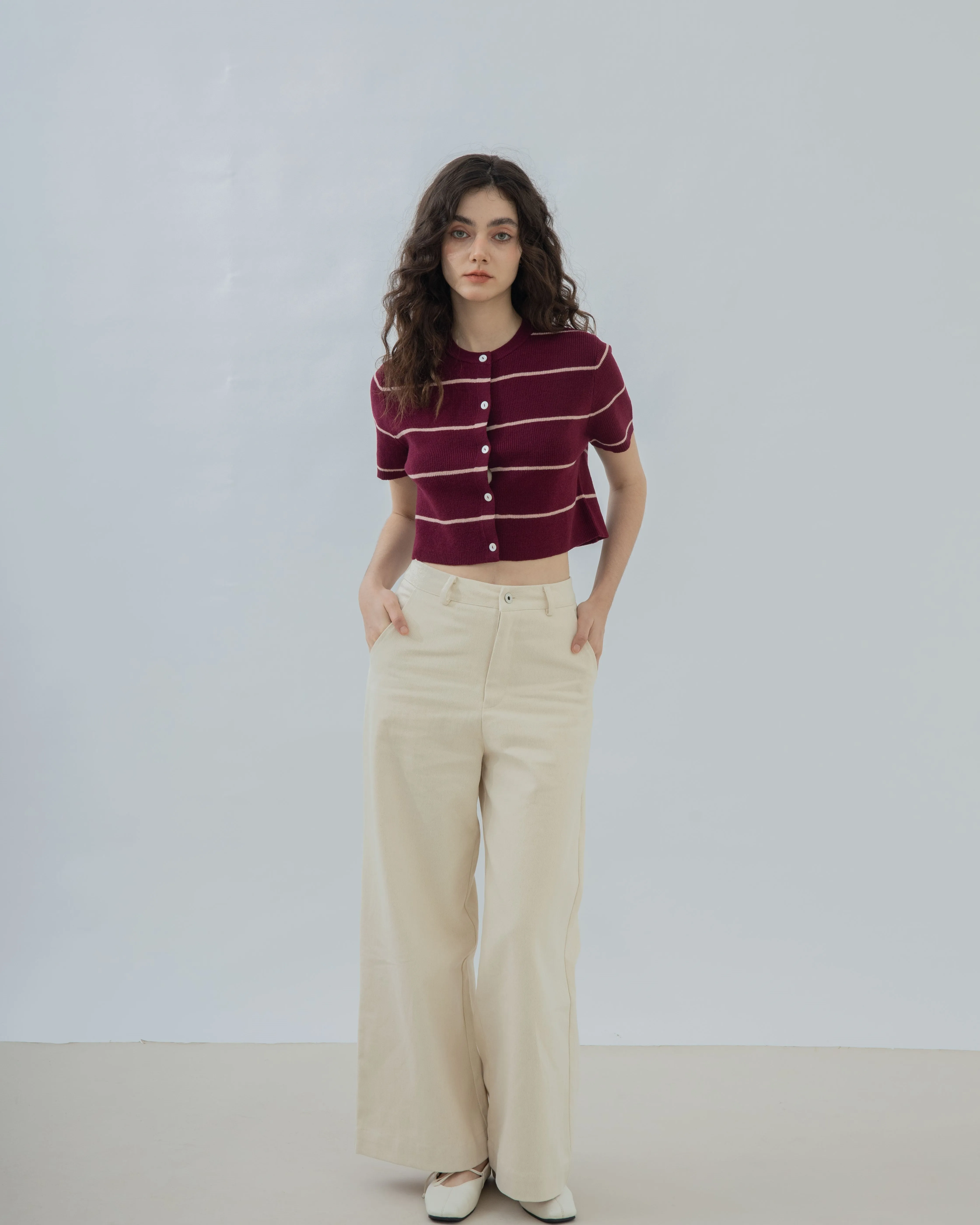 Britney Cotton High Waist Pants (Beige)