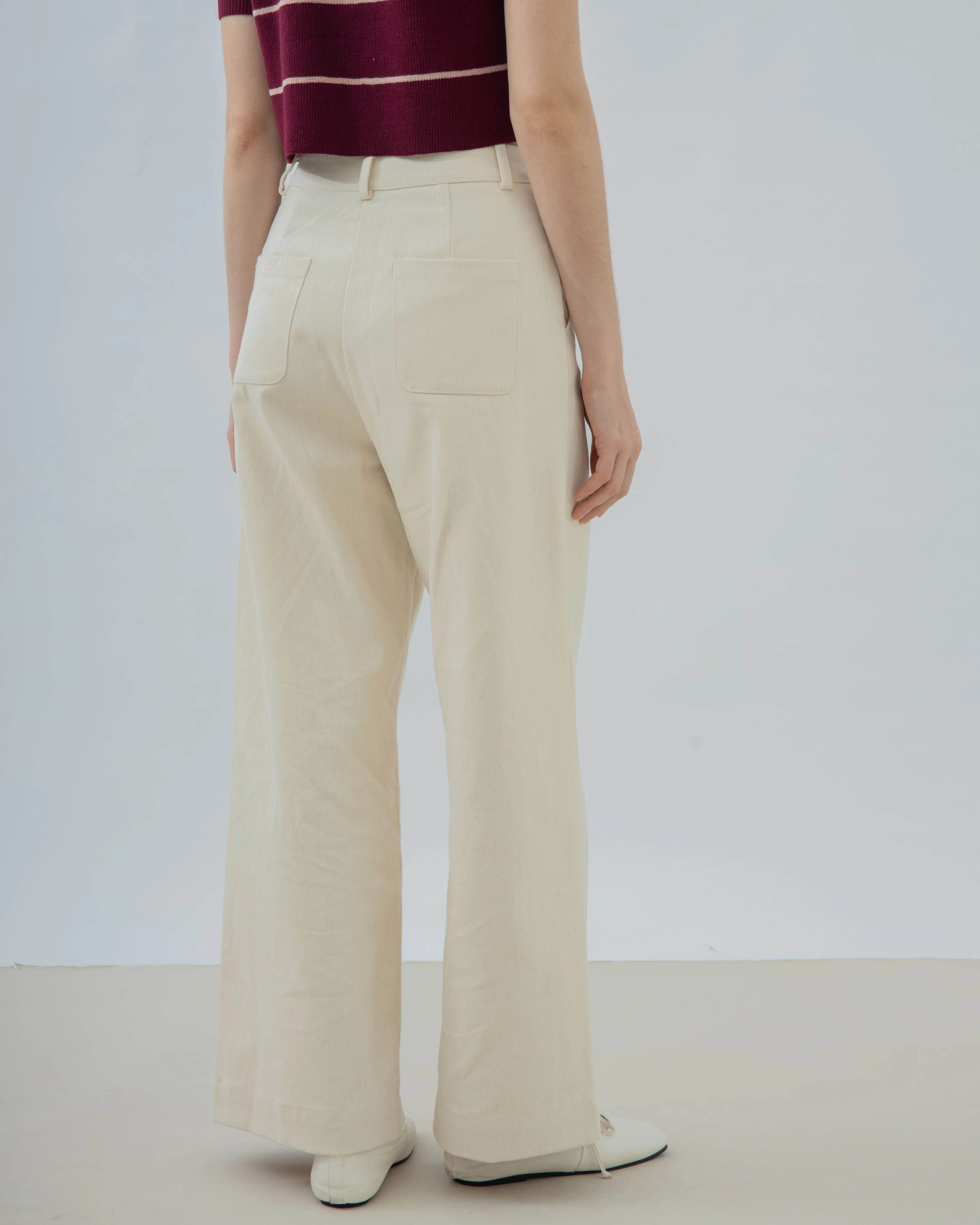 Britney Cotton High Waist Pants (Beige)