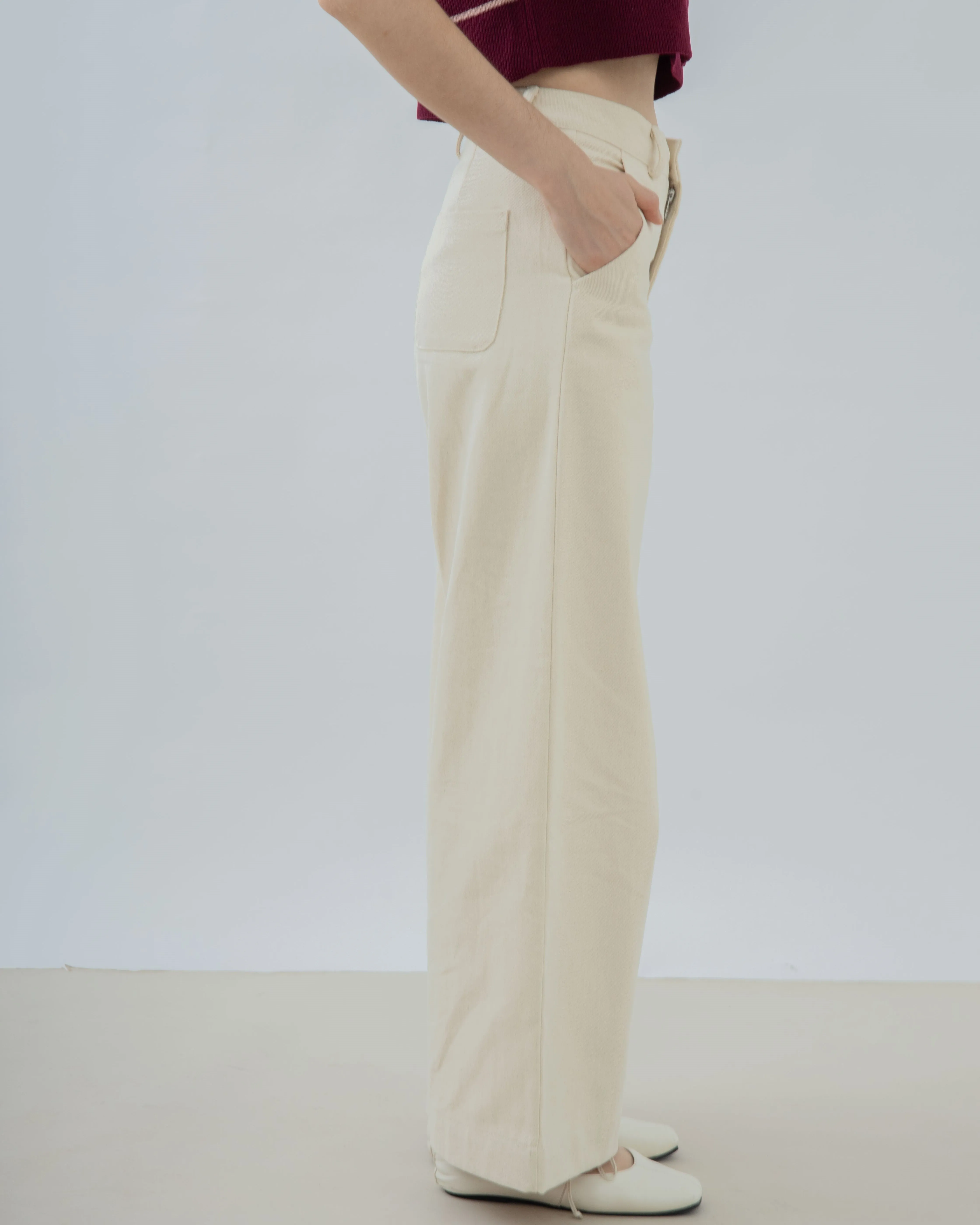 Britney Cotton High Waist Pants (Beige)