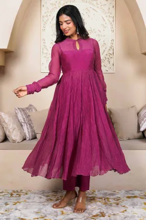 Burgundy Flared Anarkali & Pants