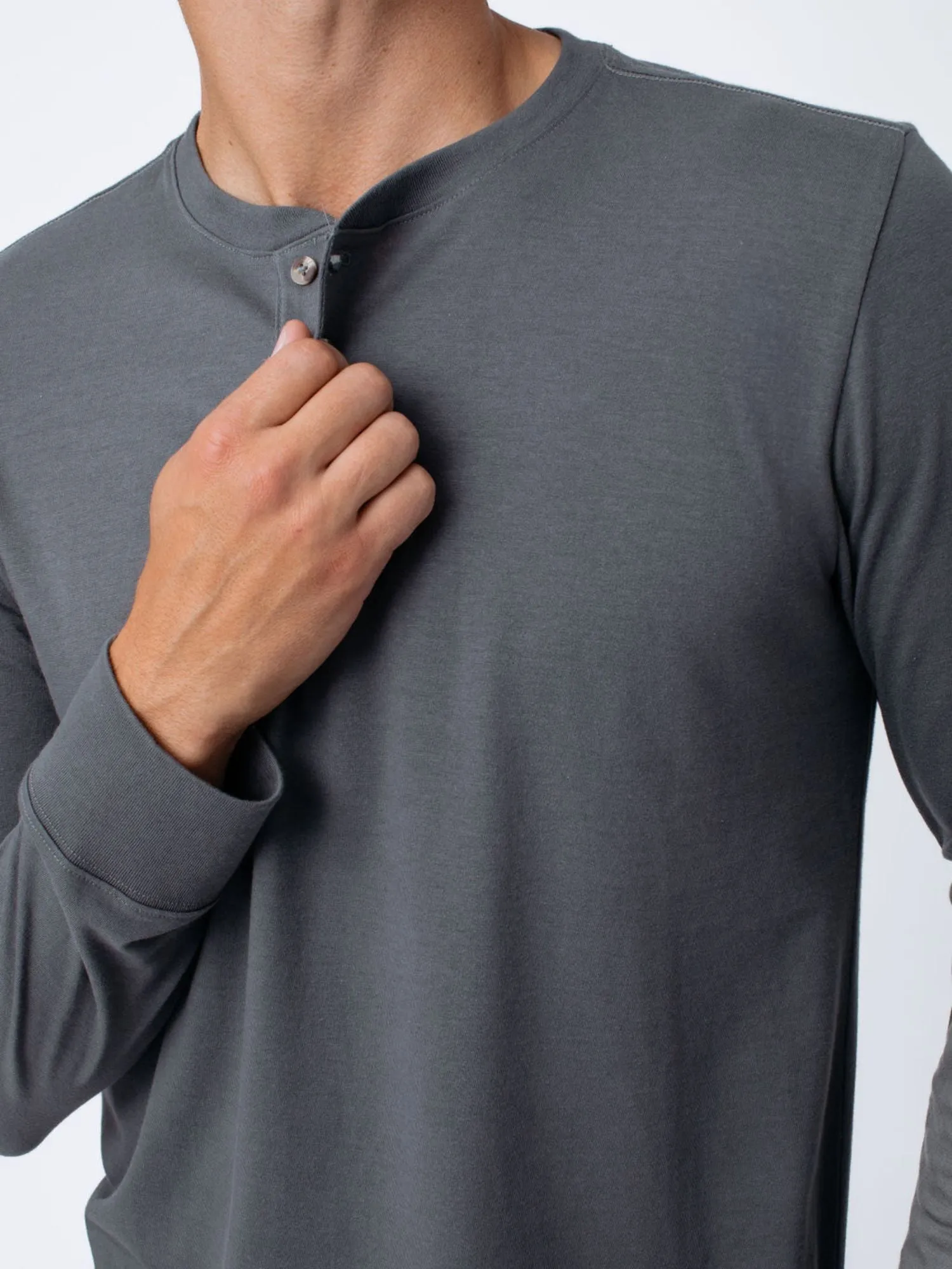 Carbon Grey Long Sleeve Henley FINAL SALE