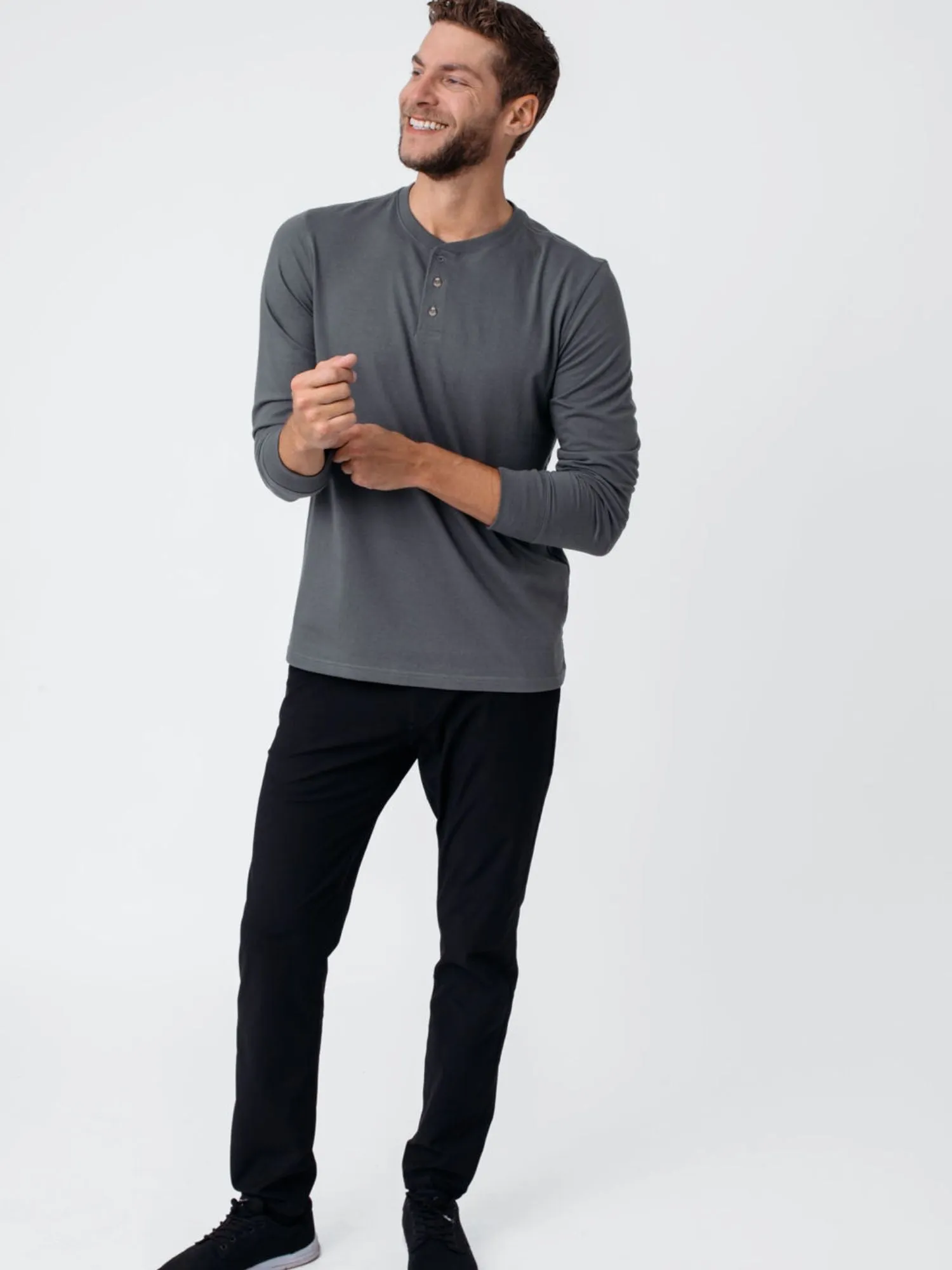 Carbon Grey Long Sleeve Henley FINAL SALE