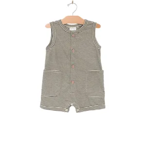 Charcoal Striped Henley Tank Shortie Romper