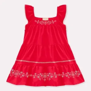 Cotton knit ruffled  red dress