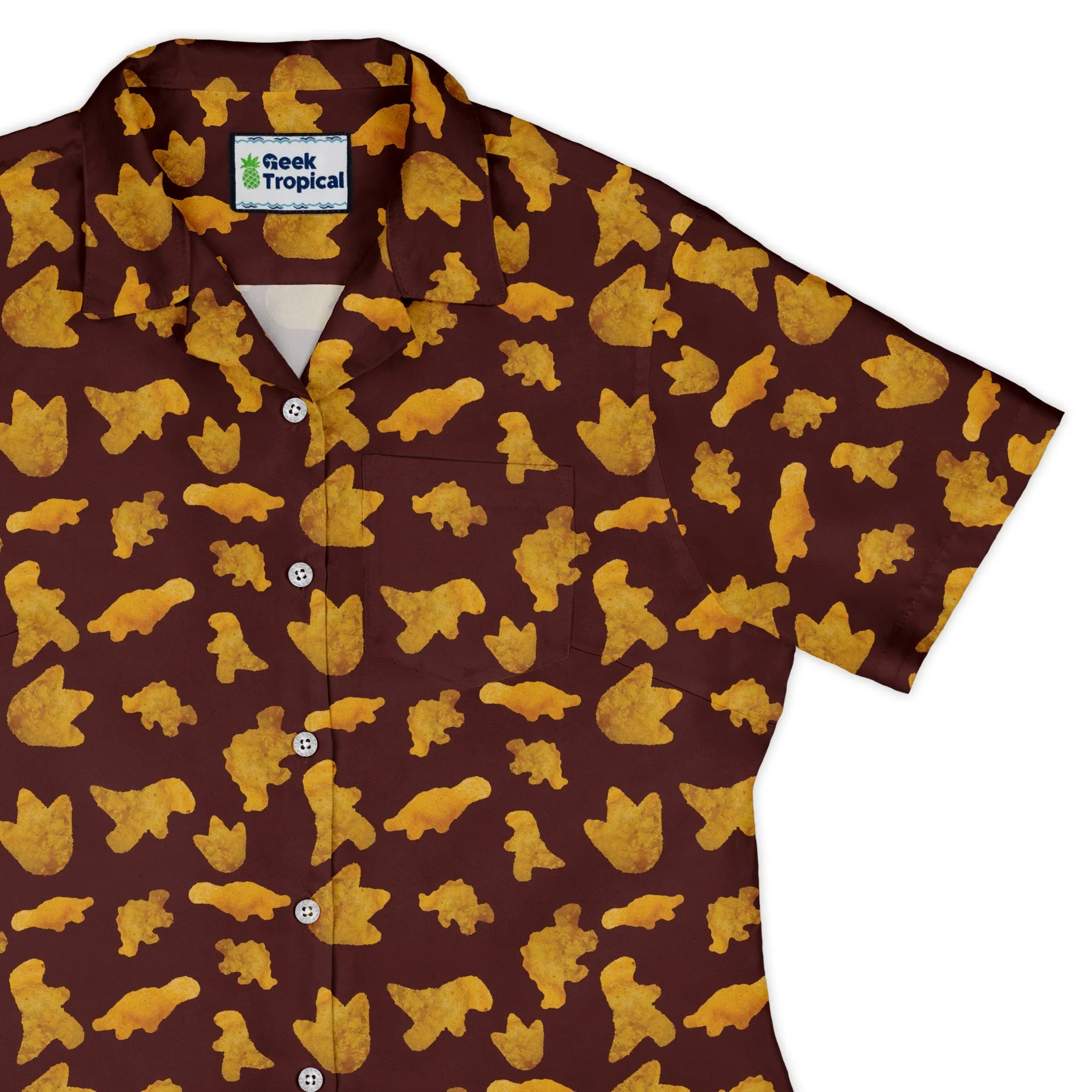 Dinosaur Chicken Nuggets Red Curvy Button Up Shirt