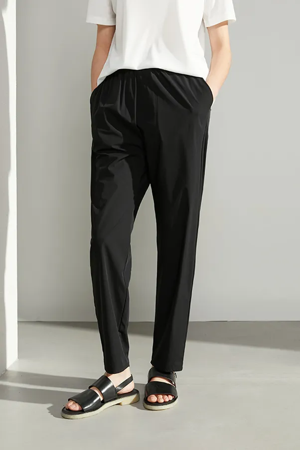 Easy Care High Waist Black Silk Pants