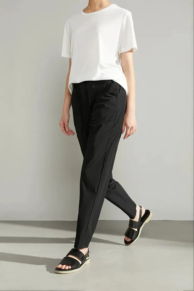 Easy Care High Waist Black Silk Pants