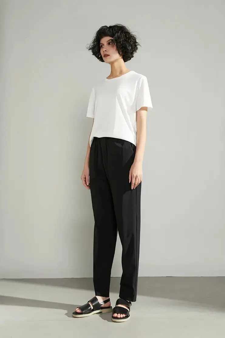 Easy Care High Waist Black Silk Pants