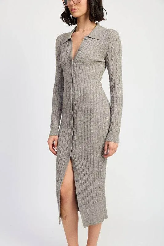 Emory Park Buttoned Long Sleeve Cable Knit Dress