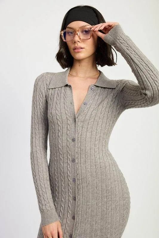 Emory Park Buttoned Long Sleeve Cable Knit Dress