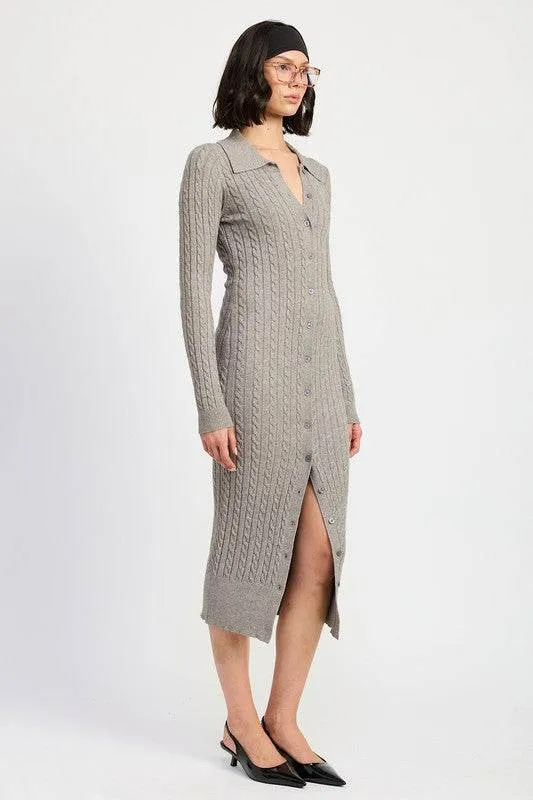 Emory Park Buttoned Long Sleeve Cable Knit Dress