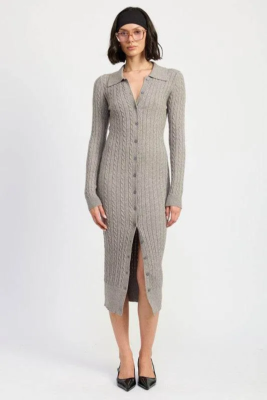Emory Park Buttoned Long Sleeve Cable Knit Dress