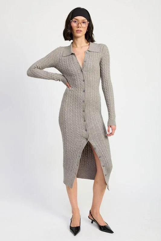 Emory Park Buttoned Long Sleeve Cable Knit Dress