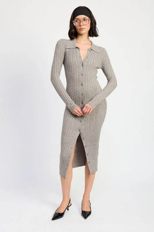 Emory Park Buttoned Long Sleeve Cable Knit Dress