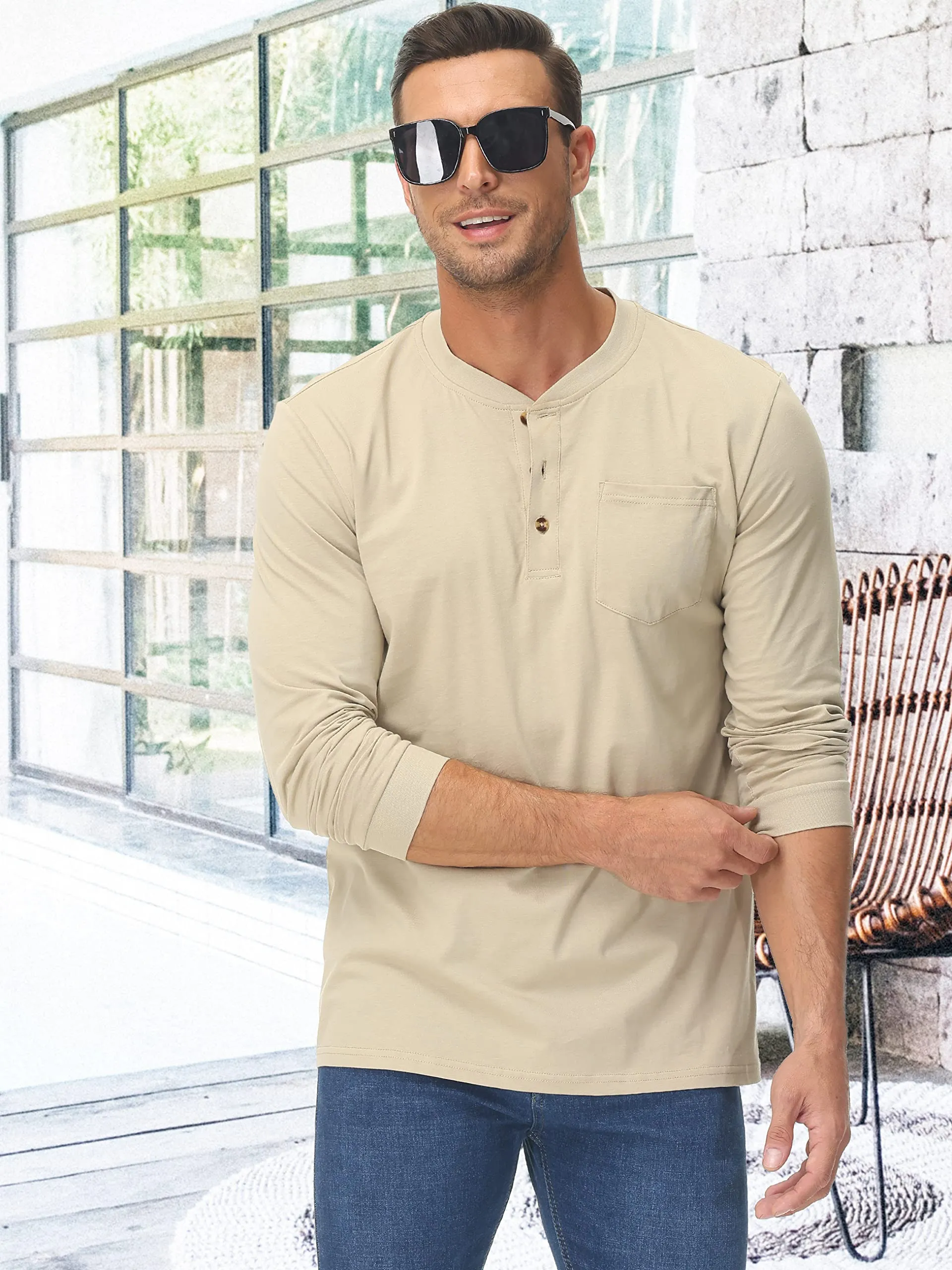 Everett - Men's Long Sleeve Henley Shirt