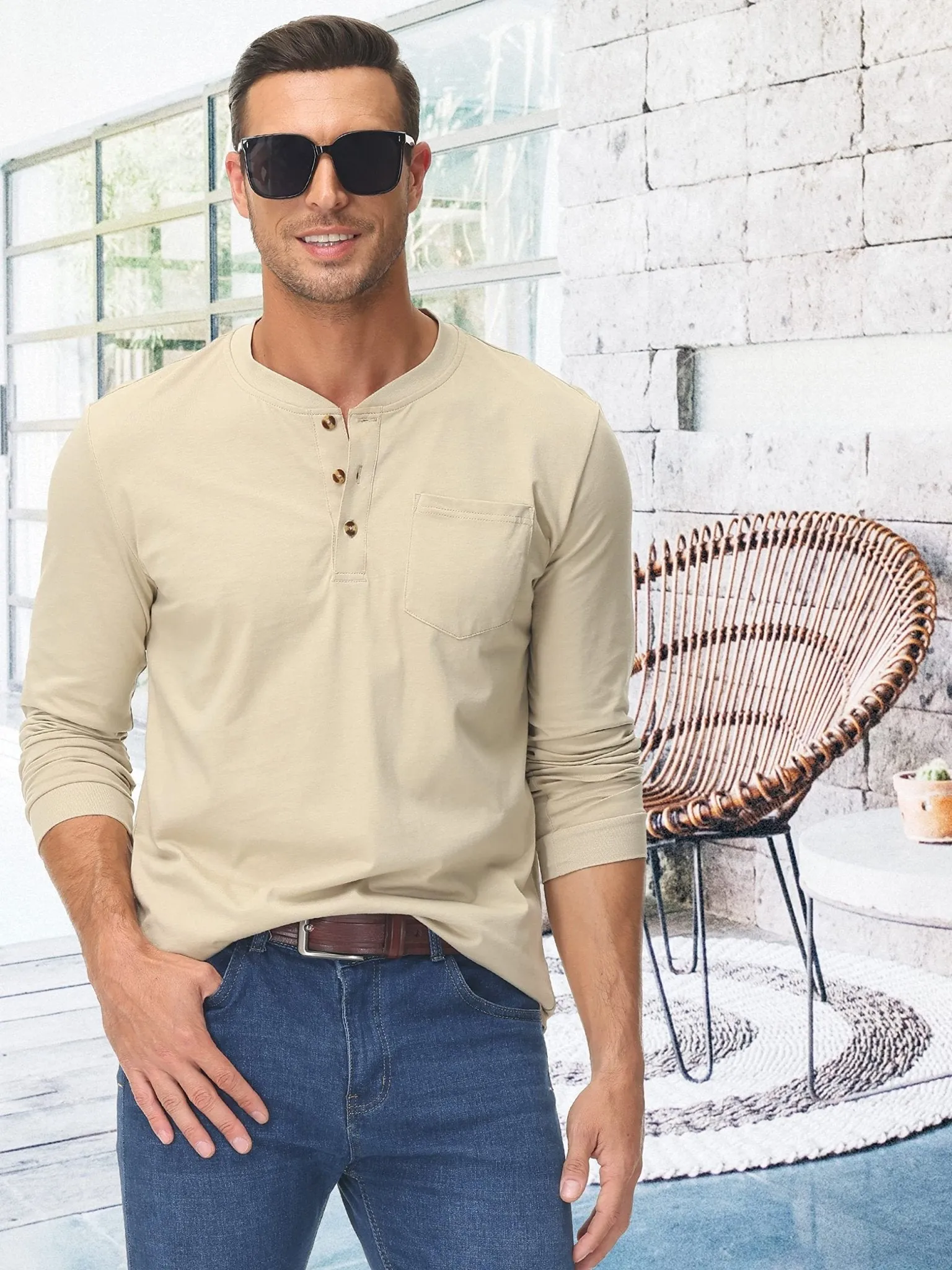 Everett - Men's Long Sleeve Henley Shirt