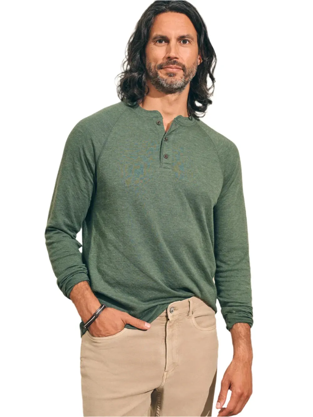 Faherty Cloud Henley in Deep Fern Heather