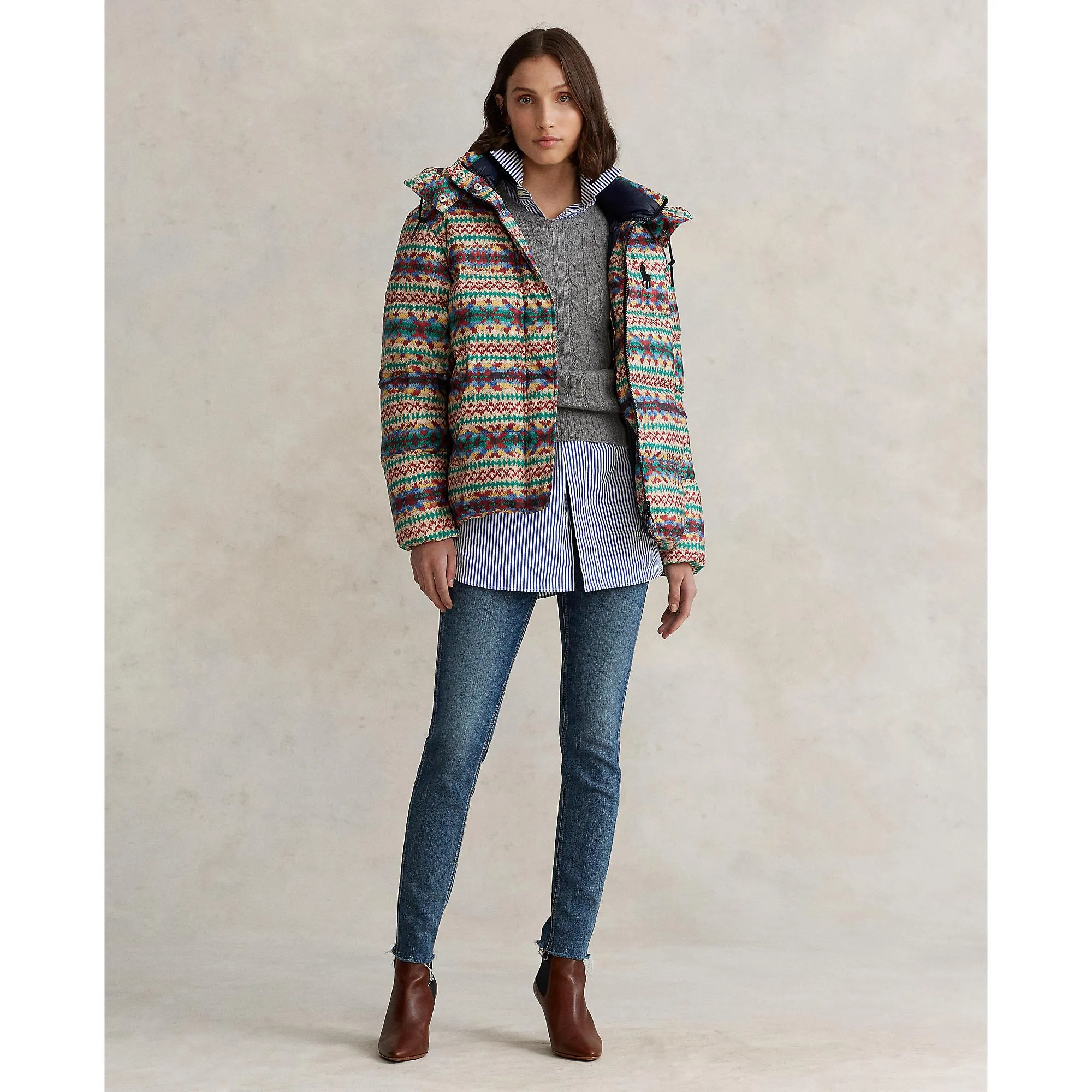 FAIR ISLE-PRINT DOWN COAT