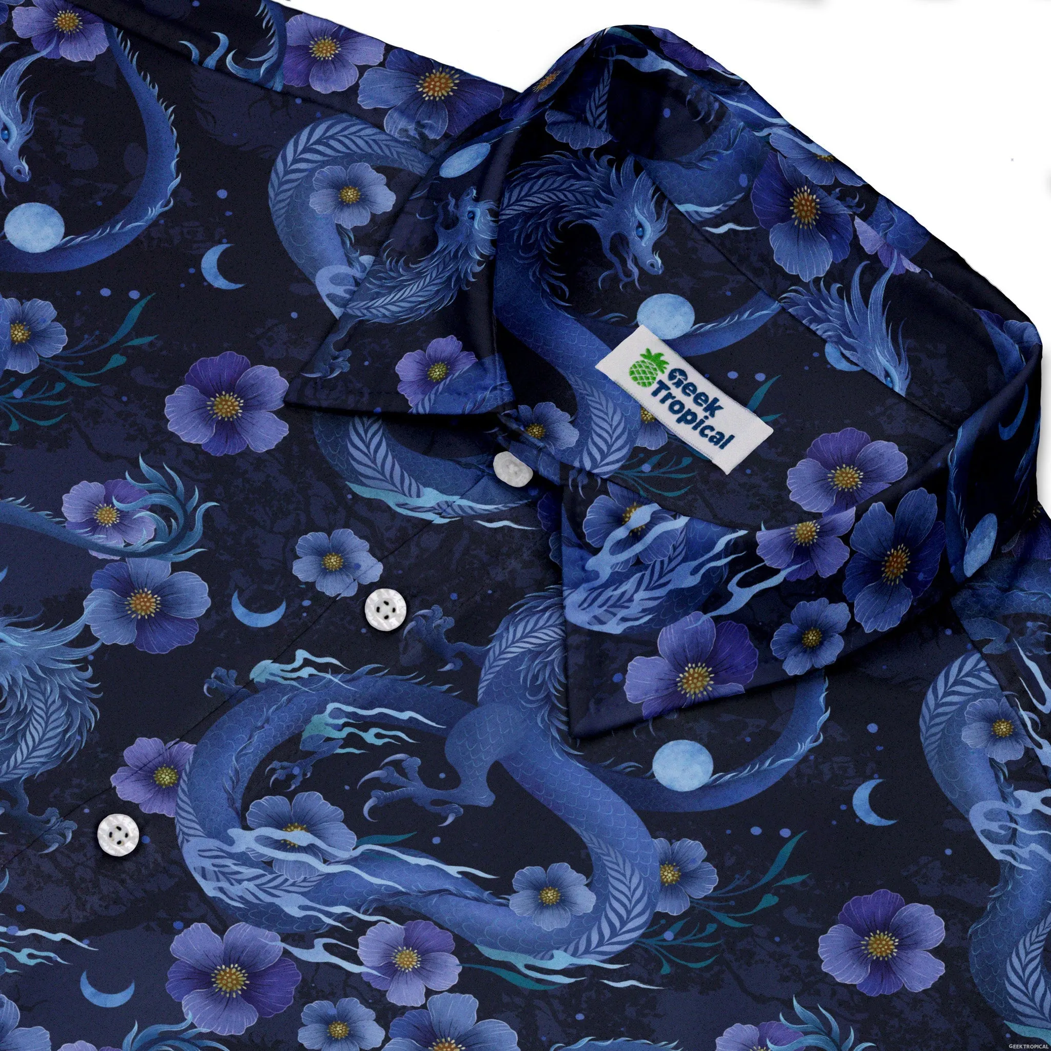 Floral Dragon Night Button Up Shirt