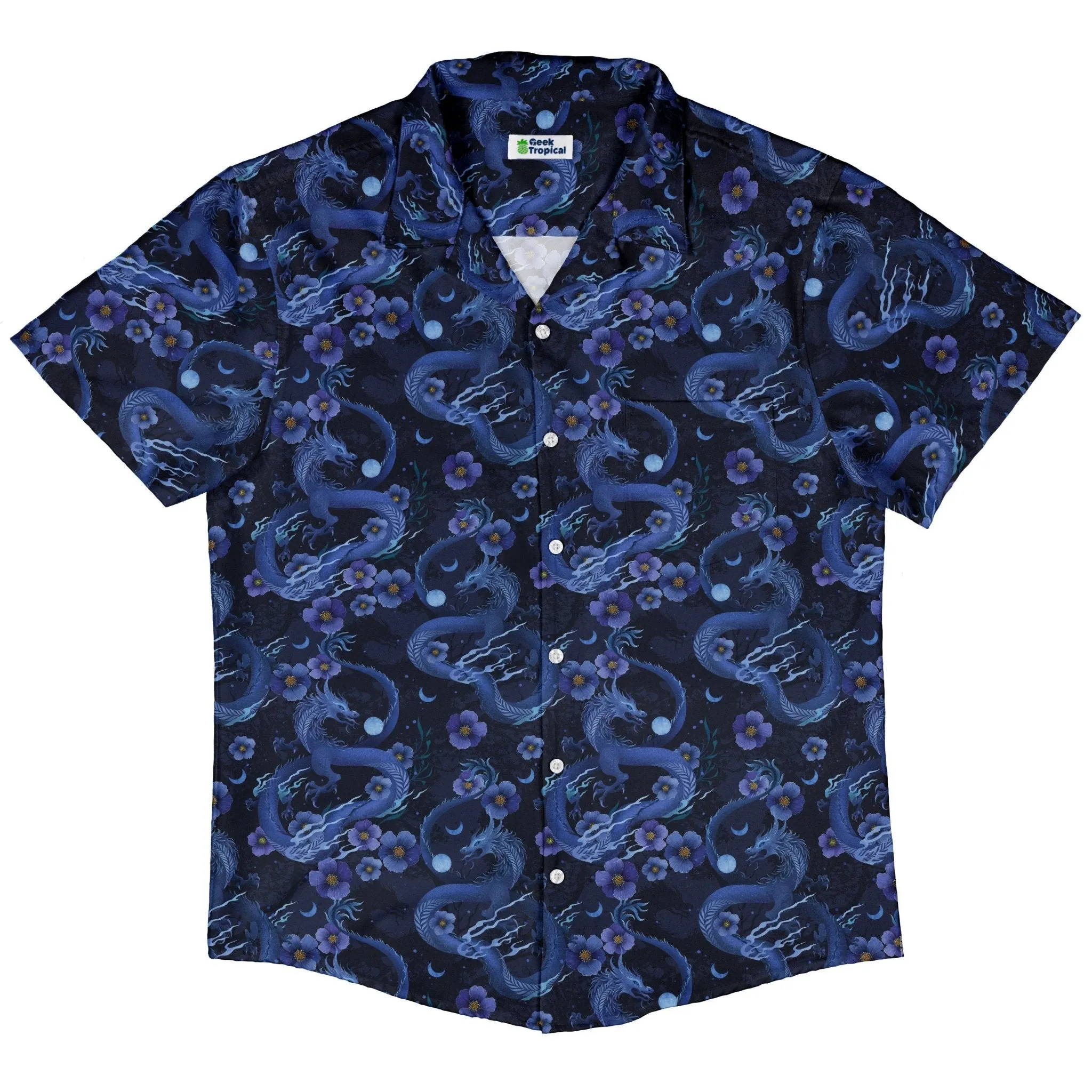 Floral Dragon Night Button Up Shirt